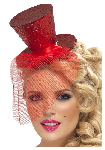 Fever Red Glitter Mini Top Hat